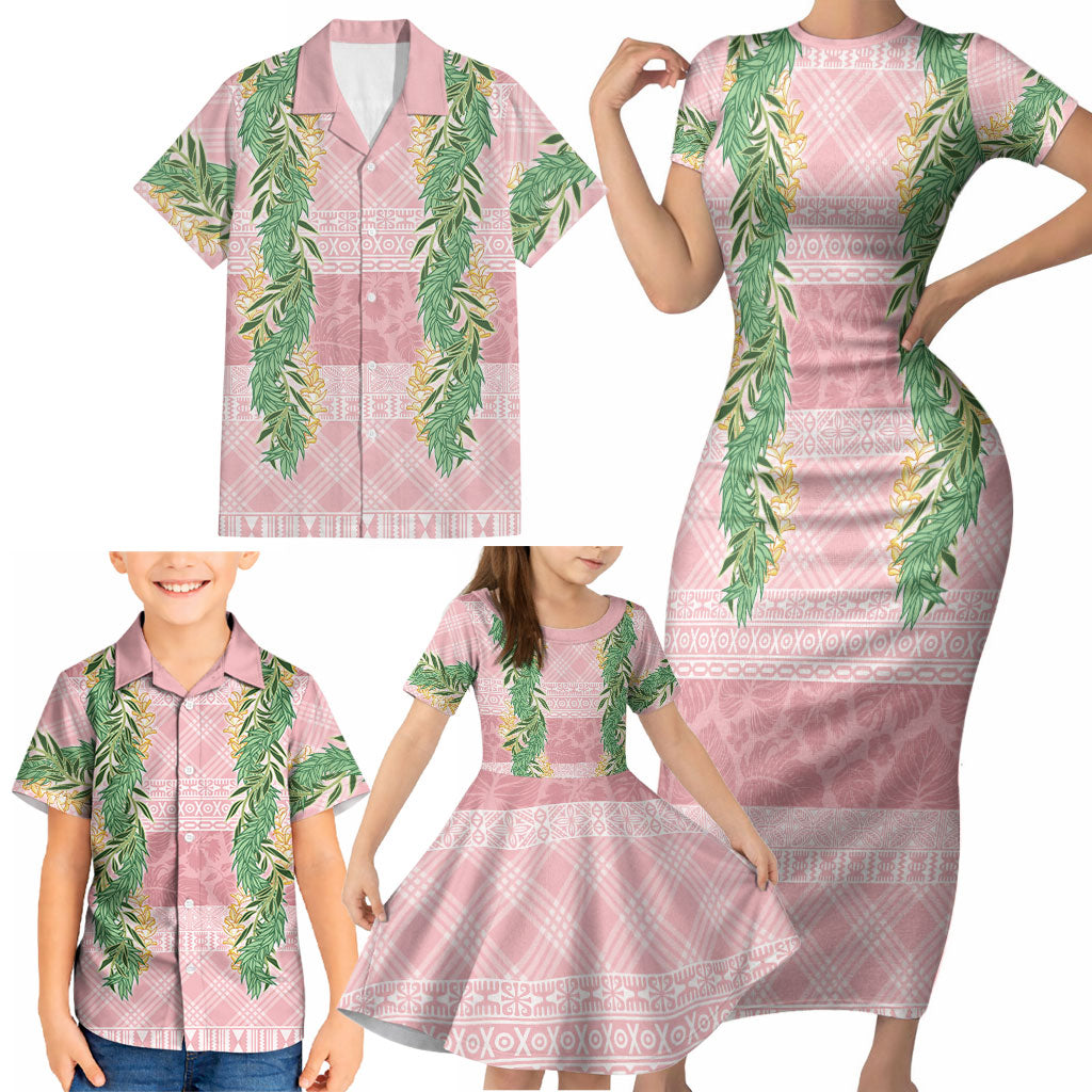 Hawai'i Paniolo Maile Twisted Lei Family Matching Short Sleeve Bodycon Dress and Hawaiian Shirt Dusty Rose LT7 - Polynesian Pride