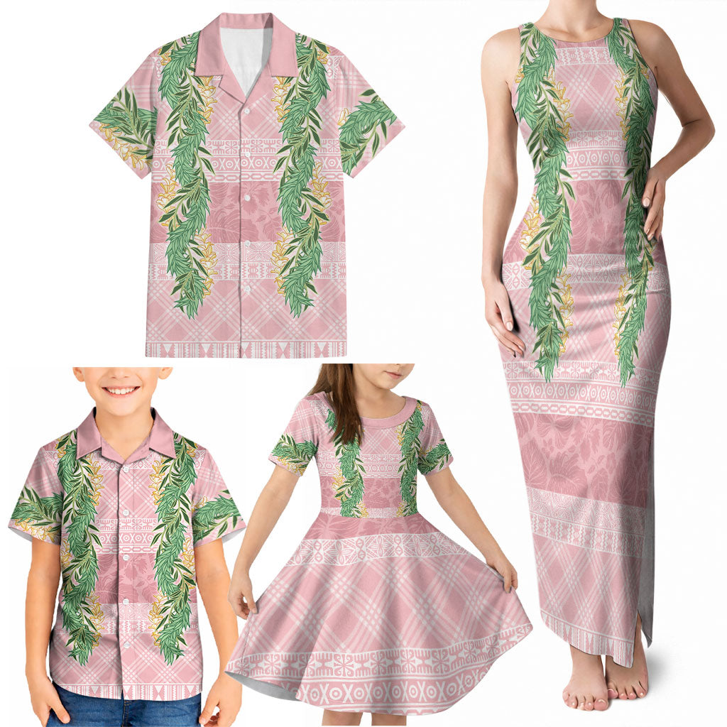 Hawai'i Paniolo Maile Twisted Lei Family Matching Tank Maxi Dress and Hawaiian Shirt Dusty Rose LT7 - Polynesian Pride