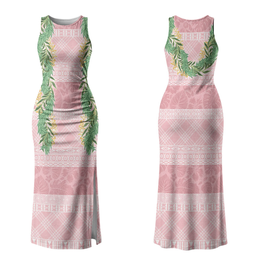 Hawai'i Paniolo Maile Twisted Lei Family Matching Tank Maxi Dress and Hawaiian Shirt Dusty Rose LT7 Mom's Dress Dusty Rose - Polynesian Pride