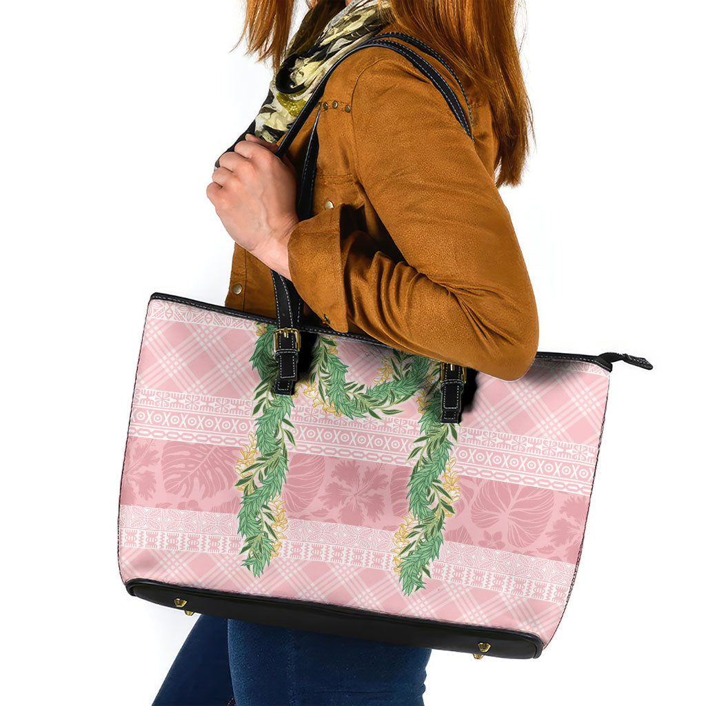 Hawai'i Paniolo Maile Twisted Lei Leather Tote Bag Dusty Rose