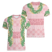 Hawai'i Paniolo Maile Twisted Lei Women V-Neck T-Shirt Dusty Rose LT7 - Polynesian Pride
