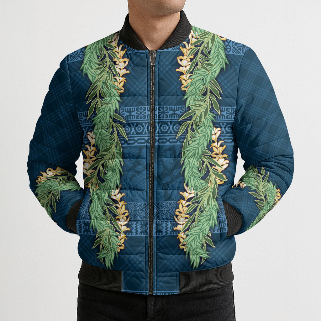 Hawai'i Paniolo Maile Twisted Lei Bomber Puffer Jacket Cobalt Blue LT7 - Polynesian Pride