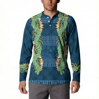 Hawai'i Paniolo Maile Twisted Lei Button Sweatshirt Cobalt Blue LT7 - Polynesian Pride