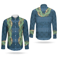 Hawai'i Paniolo Maile Twisted Lei Couples Matching Off Shoulder Maxi Dress and Long Sleeve Button Shirt Cobalt Blue LT7 - Polynesian Pride