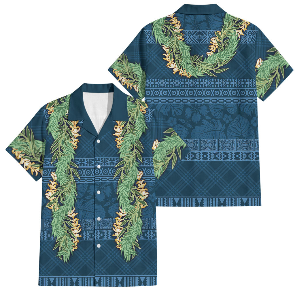 Hawai'i Paniolo Maile Twisted Lei Family Matching Off Shoulder Maxi Dress and Hawaiian Shirt Cobalt Blue LT7 Dad's Shirt - Short Sleeve Cobalt Blue - Polynesian Pride