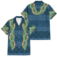 Hawai'i Paniolo Maile Twisted Lei Family Matching Summer Maxi Dress and Hawaiian Shirt Cobalt Blue LT7 Dad's Shirt - Short Sleeve Cobalt Blue - Polynesian Pride