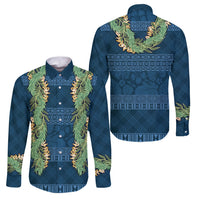 Hawai'i Paniolo Maile Twisted Lei Family Matching Summer Maxi Dress and Hawaiian Shirt Cobalt Blue LT7 Dad's Shirt - Long Sleeve Cobalt Blue - Polynesian Pride