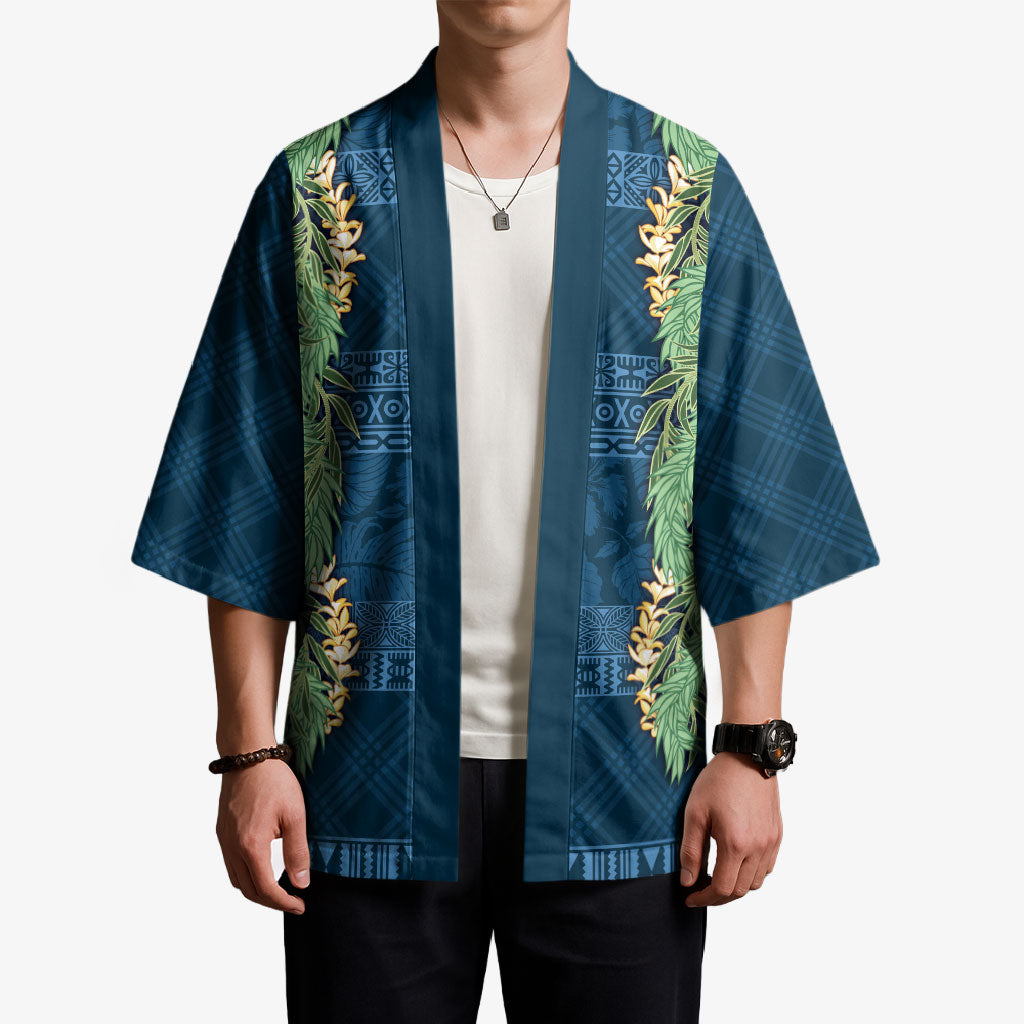 Hawai'i Paniolo Maile Twisted Lei Kimono Cobalt Blue LT7 - Polynesian Pride