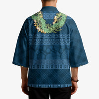 Hawai'i Paniolo Maile Twisted Lei Kimono Cobalt Blue LT7 - Polynesian Pride