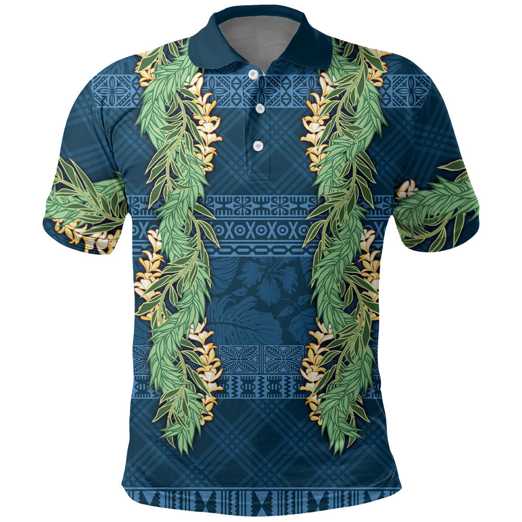 Hawai'i Paniolo Maile Twisted Lei Polo Shirt Cobalt Blue