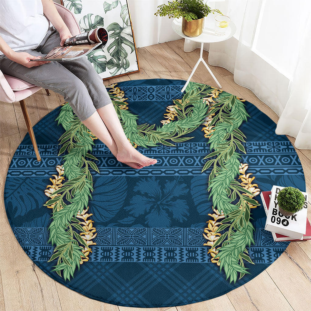 Hawai'i Paniolo Maile Twisted Lei Round Carpet Cobalt Blue LT7 - Polynesian Pride