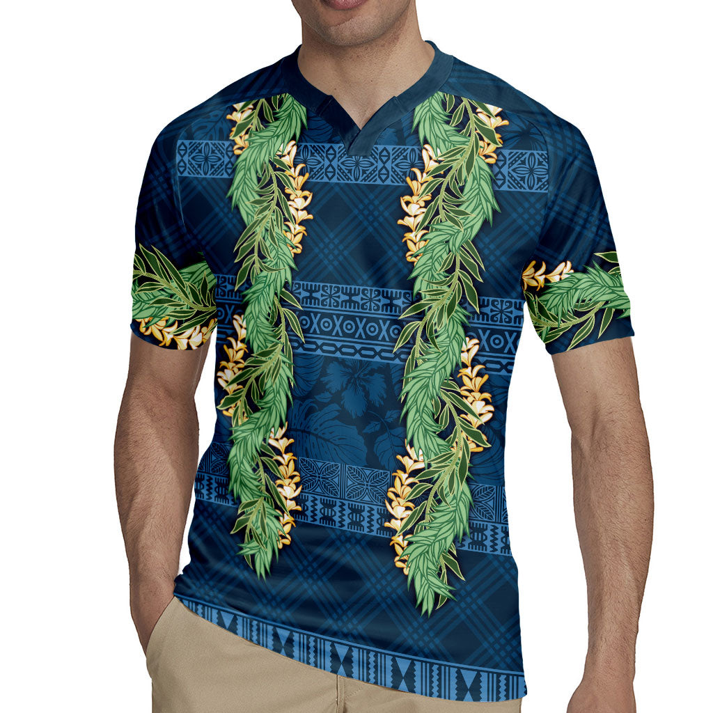 Hawai'i Paniolo Maile Twisted Lei Rugby Jersey Cobalt Blue LT7 - Polynesian Pride