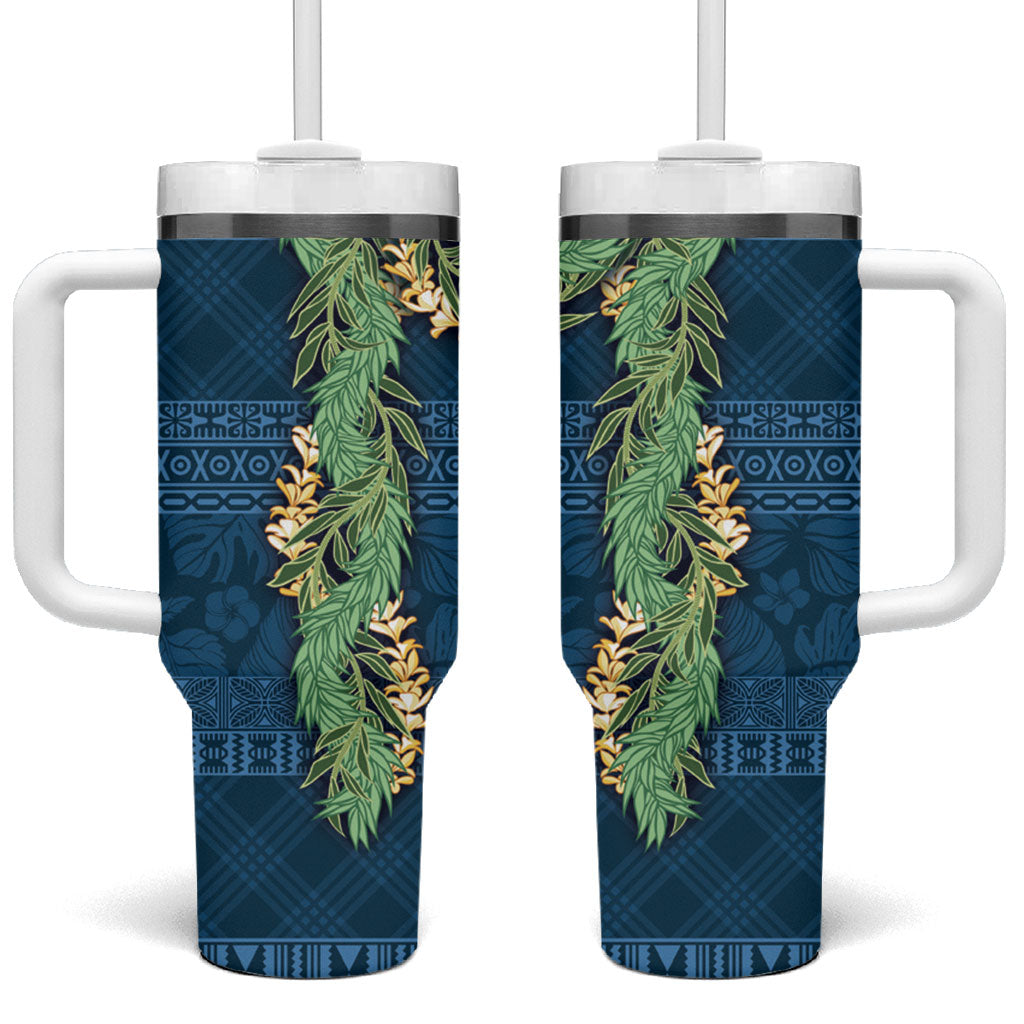 Hawai'i Paniolo Maile Twisted Lei Tumbler With Handle Cobalt Blue