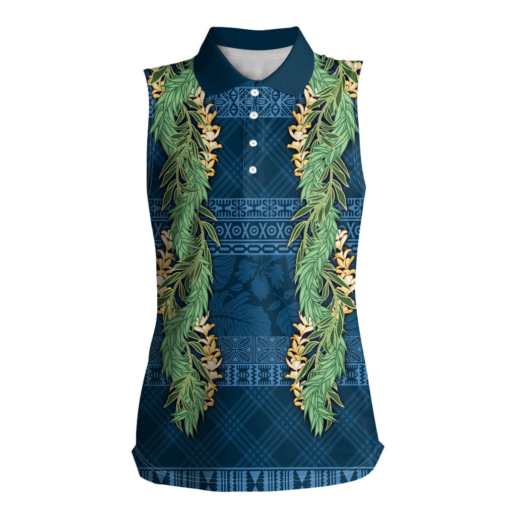 Hawai'i Paniolo Maile Twisted Lei Women Sleeveless Polo Shirt Cobalt Blue