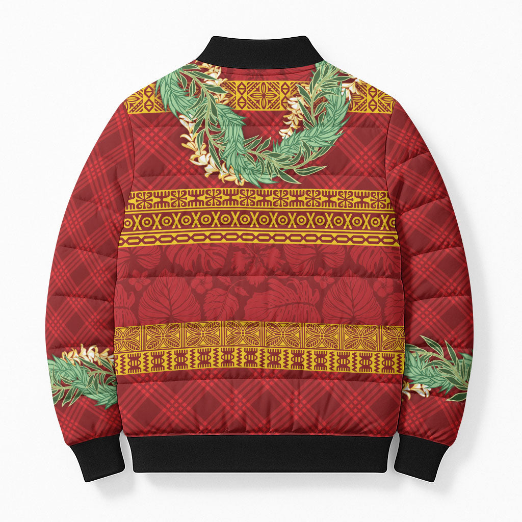 Hawai'i Paniolo Maile Twisted Lei Bomber Puffer Jacket Hilo Royal Red LT7 - Polynesian Pride