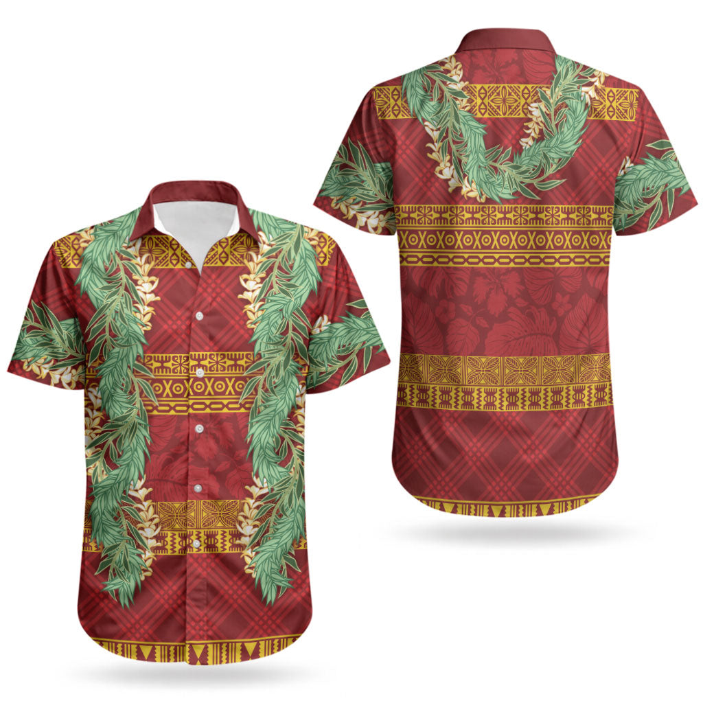 Hawai'i Paniolo Maile Twisted Lei Couples Matching Off The Shoulder Long Sleeve Dress and Hawaiian Shirt Hilo Royal Red LT7 - Polynesian Pride