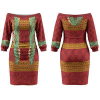 Hawai'i Paniolo Maile Twisted Lei Couples Matching Off The Shoulder Long Sleeve Dress and Hawaiian Shirt Hilo Royal Red LT7 - Polynesian Pride