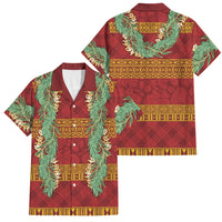 Hawai'i Paniolo Maile Twisted Lei Family Matching Off Shoulder Maxi Dress and Hawaiian Shirt Hilo Royal Red LT7 Dad's Shirt - Short Sleeve Red - Polynesian Pride