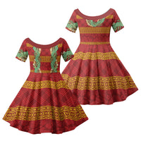 Hawai'i Paniolo Maile Twisted Lei Family Matching Off Shoulder Maxi Dress and Hawaiian Shirt Hilo Royal Red LT7 Daughter's Dress Red - Polynesian Pride