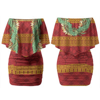 Hawai'i Paniolo Maile Twisted Lei Family Matching Off Shoulder Short Dress and Hawaiian Shirt Hilo Royal Red LT7 Mom's Dress Red - Polynesian Pride