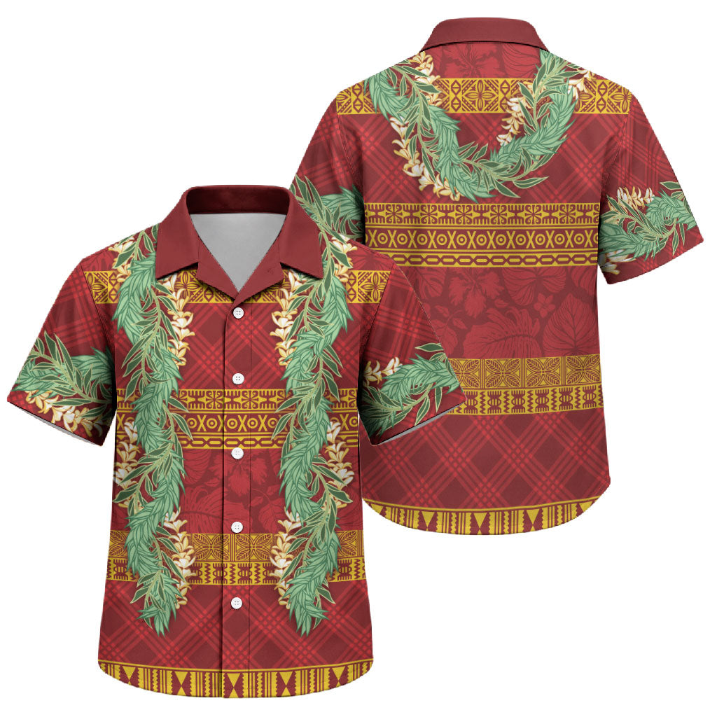 Hawai'i Paniolo Maile Twisted Lei Family Matching Off Shoulder Short Dress and Hawaiian Shirt Hilo Royal Red LT7 Son's Shirt Red - Polynesian Pride