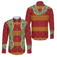 Hawai'i Paniolo Maile Twisted Lei Family Matching Puletasi and Hawaiian Shirt Hilo Royal Red LT7 Dad's Shirt - Long Sleeve Red - Polynesian Pride
