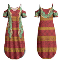 Hawai'i Paniolo Maile Twisted Lei Family Matching Summer Maxi Dress and Hawaiian Shirt Hilo Royal Red LT7 Mom's Dress Red - Polynesian Pride