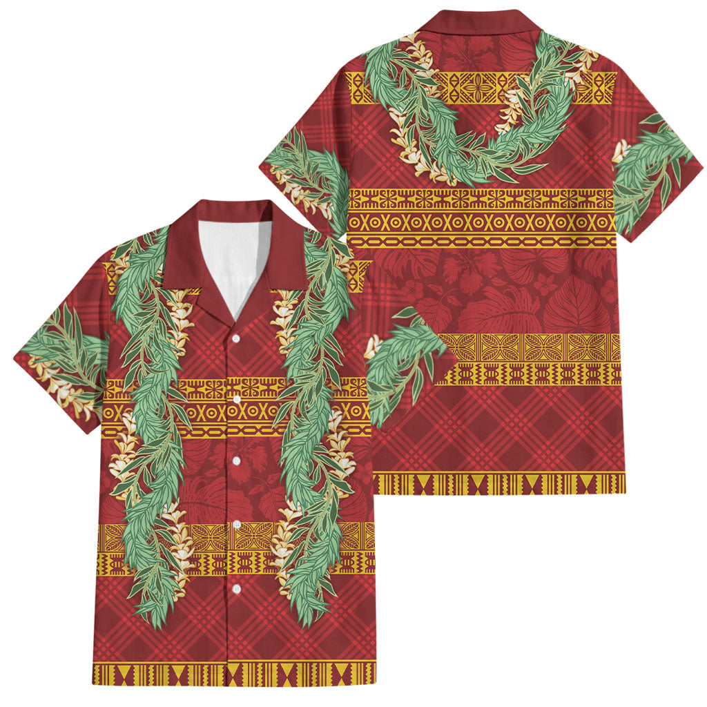 Hawai'i Paniolo Maile Twisted Lei Family Matching Summer Maxi Dress and Hawaiian Shirt Hilo Royal Red LT7 Dad's Shirt - Short Sleeve Red - Polynesian Pride