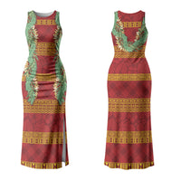 Hawai'i Paniolo Maile Twisted Lei Family Matching Tank Maxi Dress and Hawaiian Shirt Hilo Royal Red LT7 Mom's Dress Red - Polynesian Pride