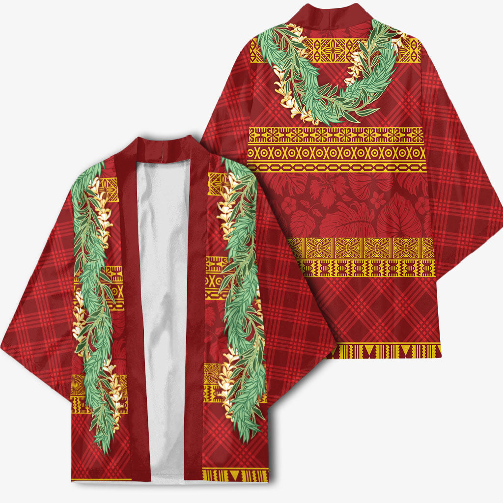 Hawai'i Paniolo Maile Twisted Lei Kimono Hilo Royal Red LT7 - Polynesian Pride