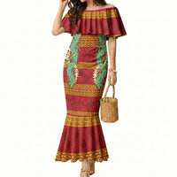 Hawai'i Paniolo Maile Twisted Lei Mermaid Dress Hilo Royal Red LT7 Women Red - Polynesian Pride