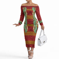 Hawai'i Paniolo Maile Twisted Lei Off The Shoulder Long Sleeve Dress Hilo Royal Red LT7 Women Red - Polynesian Pride