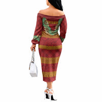 Hawai'i Paniolo Maile Twisted Lei Off The Shoulder Long Sleeve Dress Hilo Royal Red LT7 - Polynesian Pride