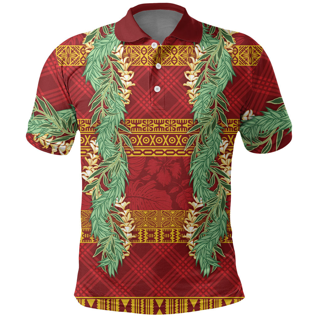 Hawai'i Paniolo Maile Twisted Lei Polo Shirt Hilo Royal Red