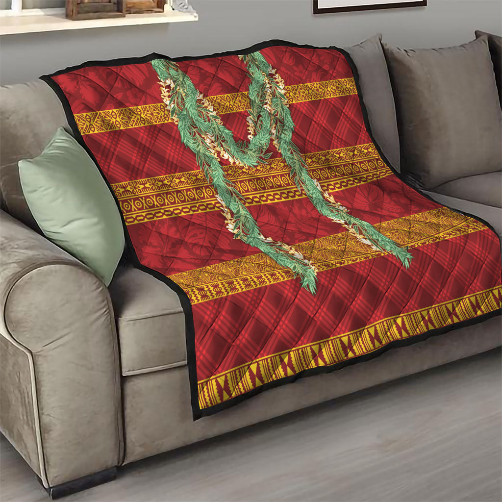 Hawai'i Paniolo Maile Twisted Lei Quilt Hilo Royal Red LT7 - Polynesian Pride