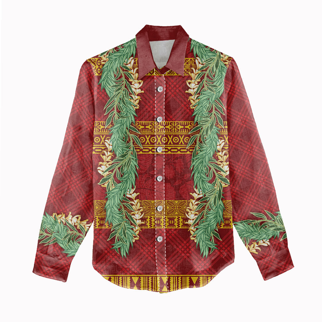 Hawai'i Paniolo Maile Twisted Lei Women Casual Shirt Hilo Royal Red LT7 - Polynesian Pride