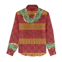 Hawai'i Paniolo Maile Twisted Lei Women Casual Shirt Hilo Royal Red LT7 - Polynesian Pride