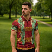 Hawai'i Paniolo Maile Twisted Lei Zipper Polo Shirt Hilo Royal Red LT7 - Polynesian Pride