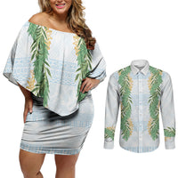 Hawai'i Paniolo Maile Twisted Lei Couples Matching Off Shoulder Short Dress and Long Sleeve Button Shirt Winter White LT7 White - Polynesian Pride