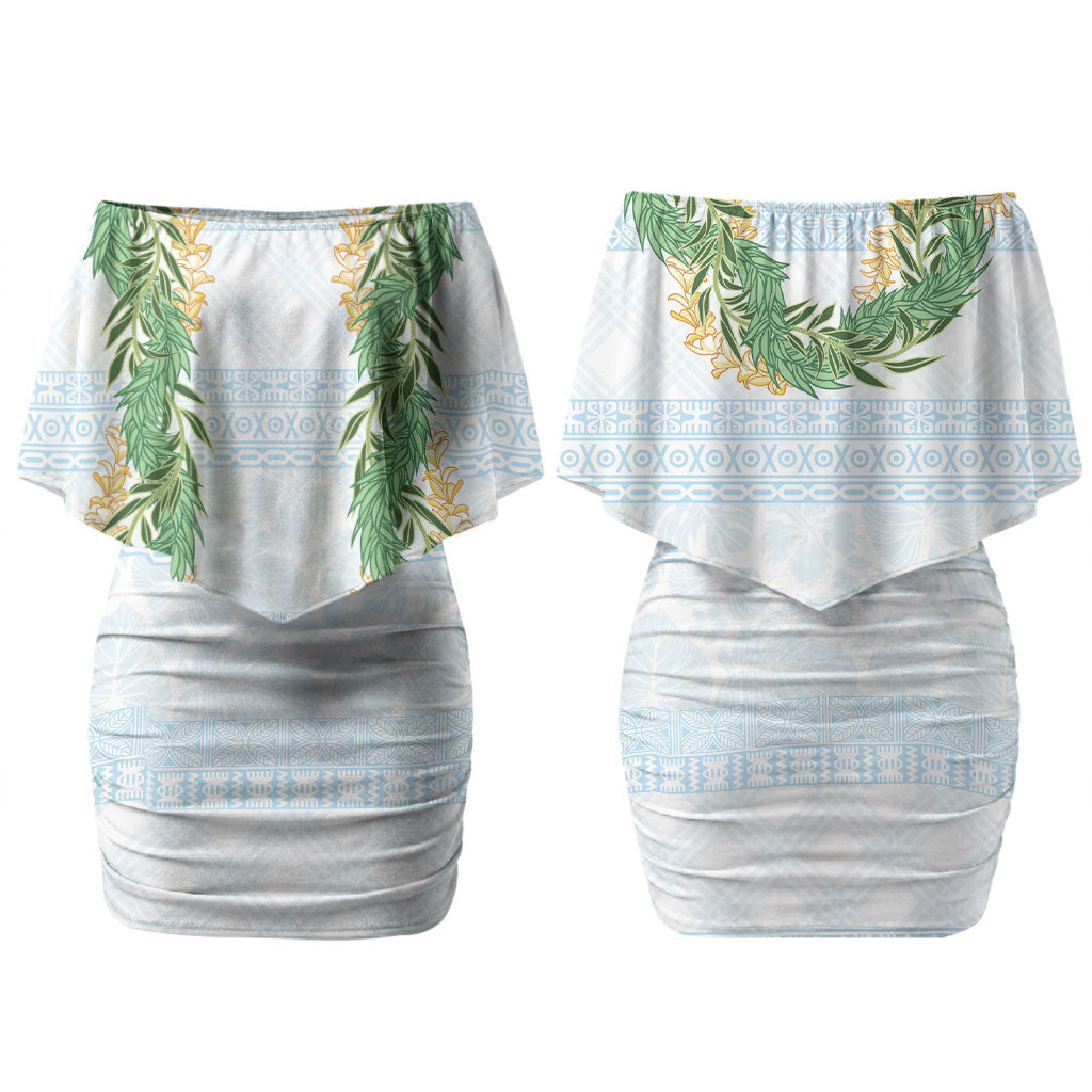 Hawai'i Paniolo Maile Twisted Lei Couples Matching Off Shoulder Short Dress and Long Sleeve Button Shirt Winter White LT7 - Polynesian Pride