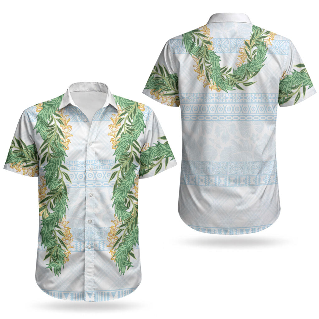 Hawai'i Paniolo Maile Twisted Lei Couples Matching Off The Shoulder Long Sleeve Dress and Hawaiian Shirt Winter White LT7 - Polynesian Pride