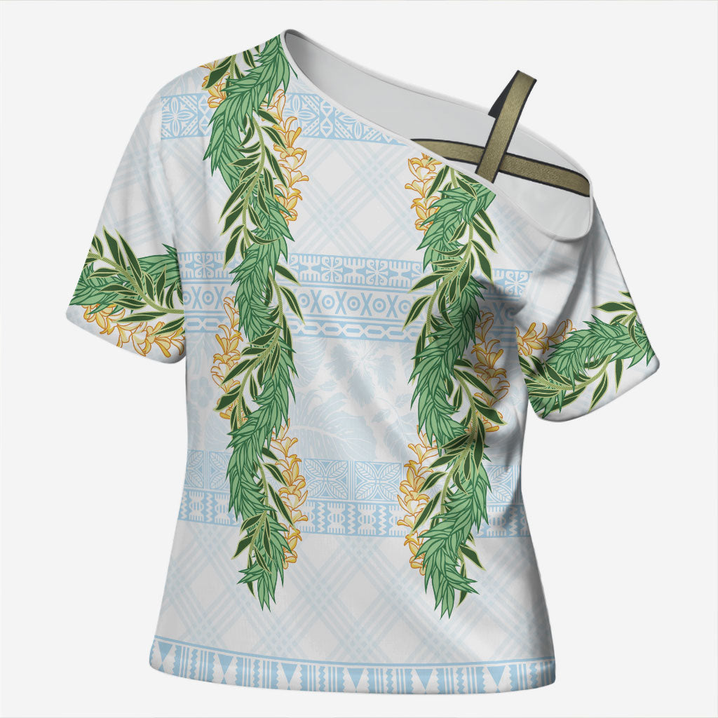 Hawai'i Paniolo Maile Twisted Lei Cross Shoulder Shirt Winter White