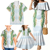 Hawai'i Paniolo Maile Twisted Lei Family Matching Mermaid Dress and Hawaiian Shirt Winter White LT7 - Polynesian Pride