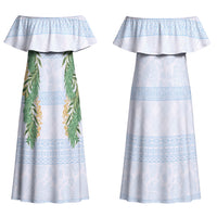 Hawai'i Paniolo Maile Twisted Lei Family Matching Off Shoulder Maxi Dress and Hawaiian Shirt Winter White LT7 Mom's Dress White - Polynesian Pride