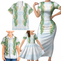 Hawai'i Paniolo Maile Twisted Lei Family Matching Short Sleeve Bodycon Dress and Hawaiian Shirt Winter White LT7 - Polynesian Pride