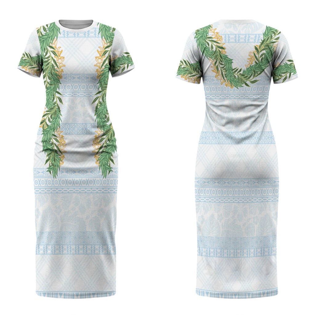 Hawai'i Paniolo Maile Twisted Lei Family Matching Short Sleeve Bodycon Dress and Hawaiian Shirt Winter White LT7 Mom's Dress White - Polynesian Pride