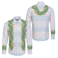 Hawai'i Paniolo Maile Twisted Lei Family Matching Short Sleeve Bodycon Dress and Hawaiian Shirt Winter White LT7 Dad's Shirt - Long Sleeve White - Polynesian Pride