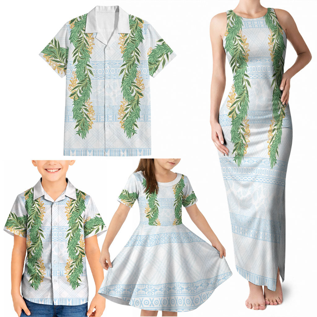 Hawai'i Paniolo Maile Twisted Lei Family Matching Tank Maxi Dress and Hawaiian Shirt Winter White LT7 - Polynesian Pride