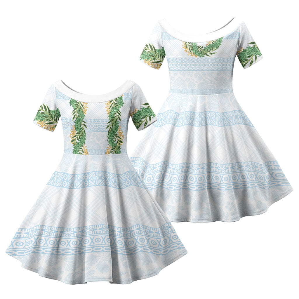Hawai'i Paniolo Maile Twisted Lei Family Matching Tank Maxi Dress and Hawaiian Shirt Winter White LT7 Daughter's Dress White - Polynesian Pride