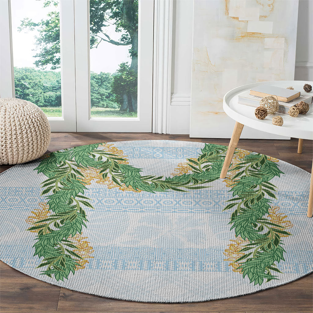Hawai'i Paniolo Maile Twisted Lei Round Carpet Winter White LT7 - Polynesian Pride